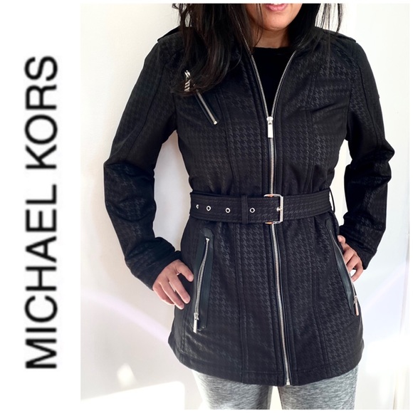 NWT authentic MK belted jacket houndstooth black